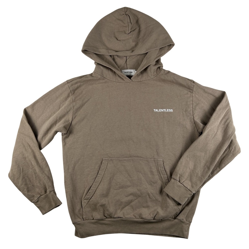 Talentless‎ Hoodie Sweatshirt Womens Medium Beige Fleece Pullover Chest Logo